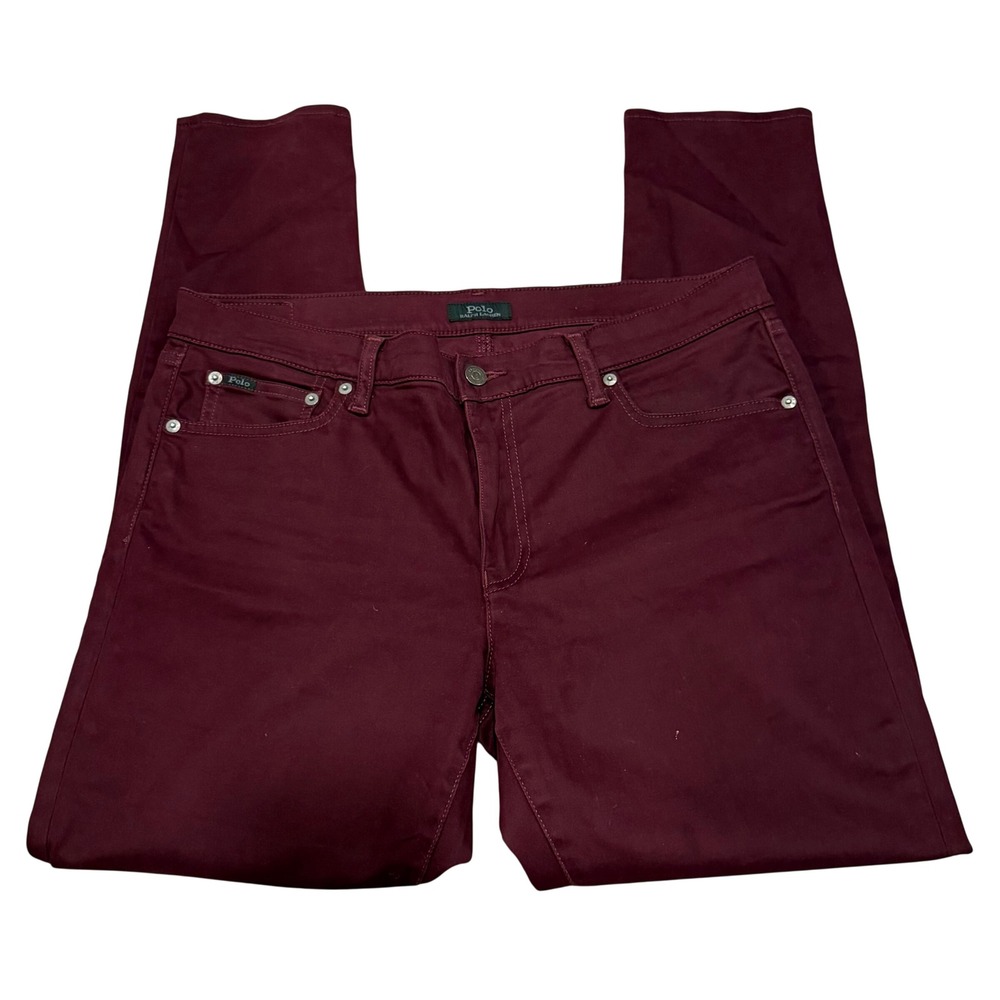 Polo Ralph Lauren The Tompkins Skinny Pants Burgundy Maroon Size 32 Cotton